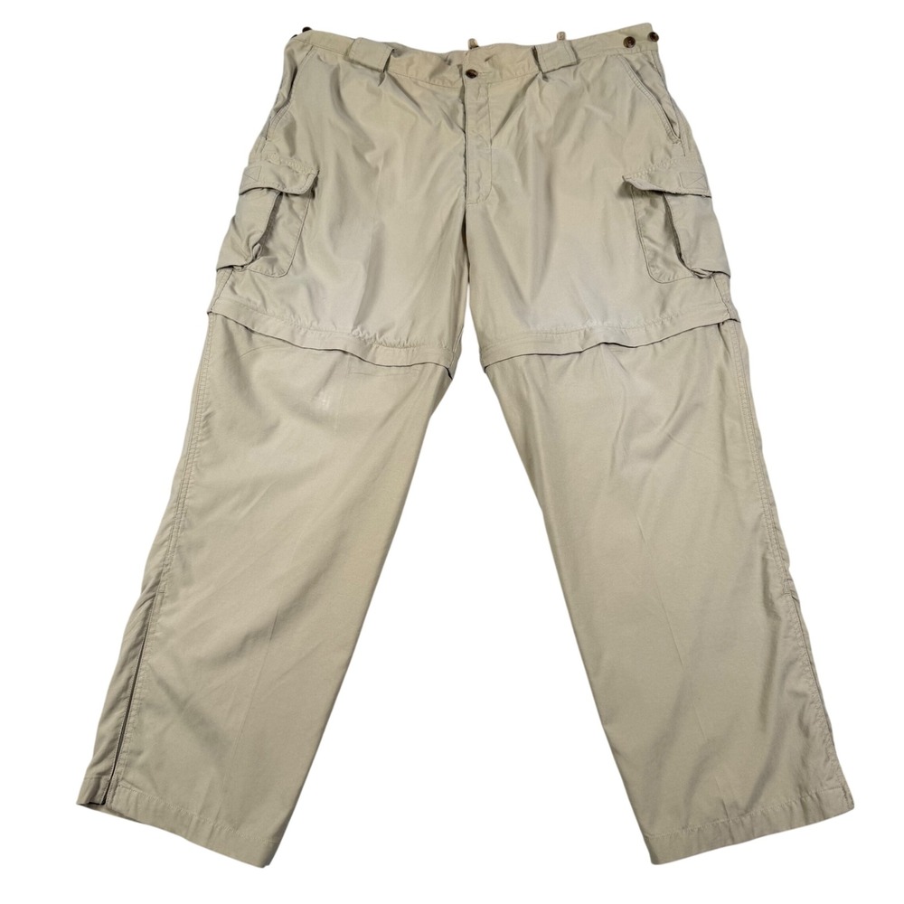 TravelSmith Mens 42x30 Convertible Cargo Pants Khaki Tan Nylon Zip Off Hiking